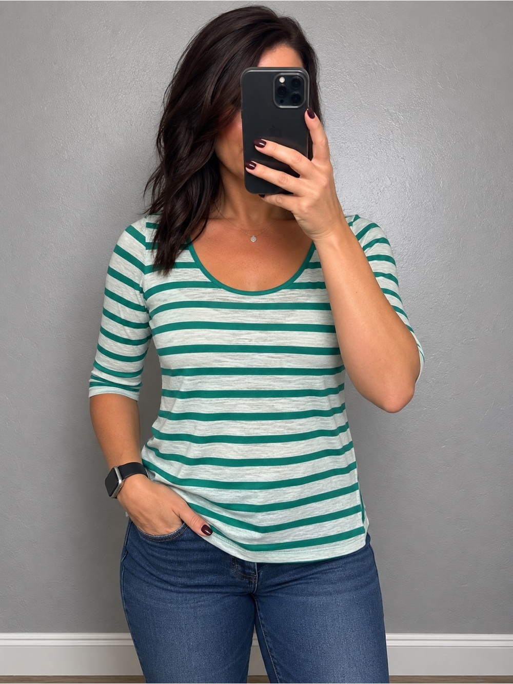 American Eagle Outfitters Green and White Striped Top